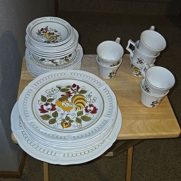 Vintage Mikasa Terra Stone Heritage 7125 Rooster Plate Cup Mug Dinnerware Set 32 - Picture 4 of 16